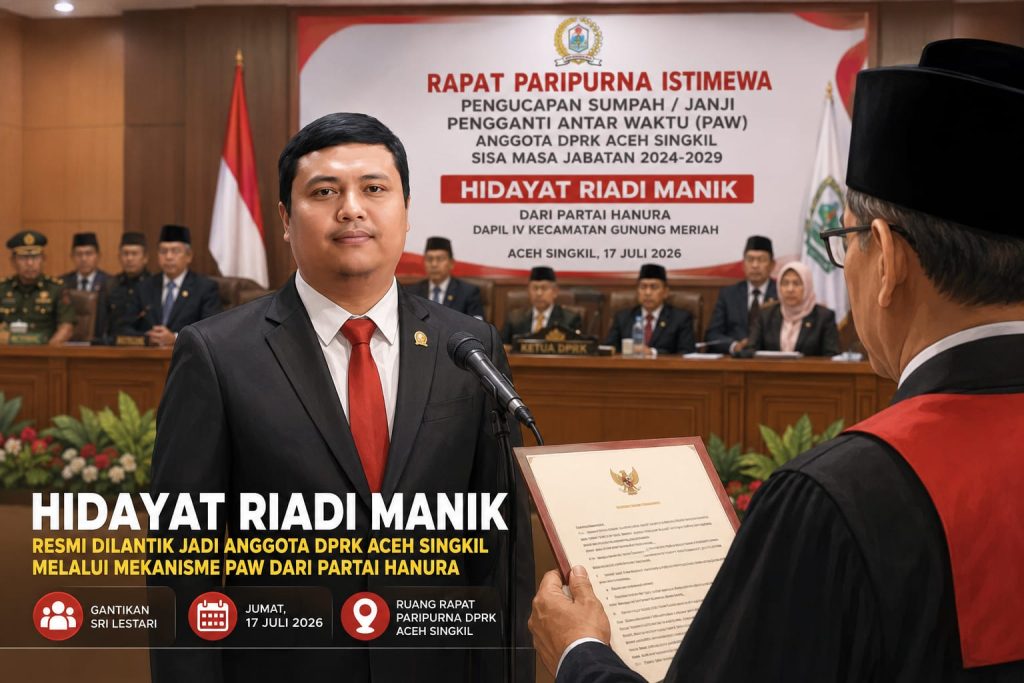 Besok, Hidayat Riadi Manik Dilantik Jadi Anggota DPRK Aceh Singkil