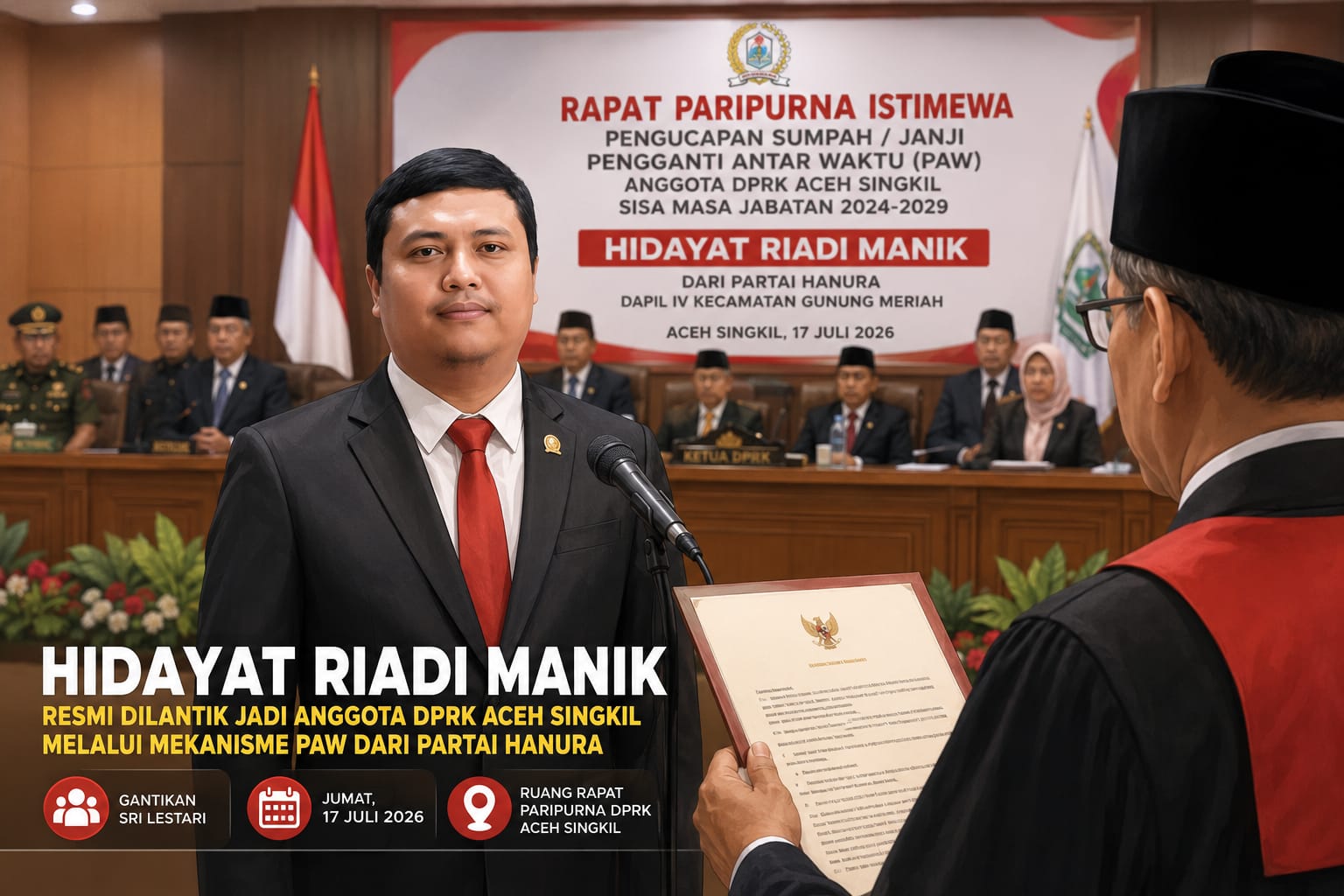 You are currently viewing Besok, Hidayat Riadi Manik Dilantik Jadi Anggota DPRK Aceh Singkil